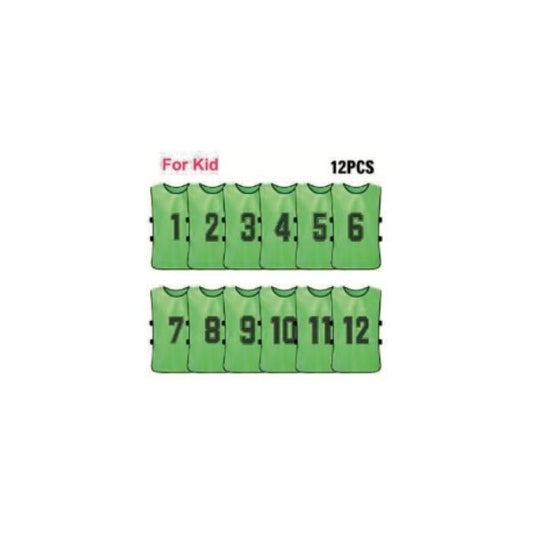 Set of 12 bibs
Fabric: Moisture Management with
open sides and elastic
Numbers printed in large on front
and back
Number range per set 1-12
Colours : Various (same colour in a
set)
Size: 96cm x 57cm